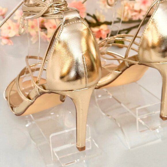 Light Gold, Heeled, Gladiator, Wrap Sandals, Size 9 - Picture 7 of 10